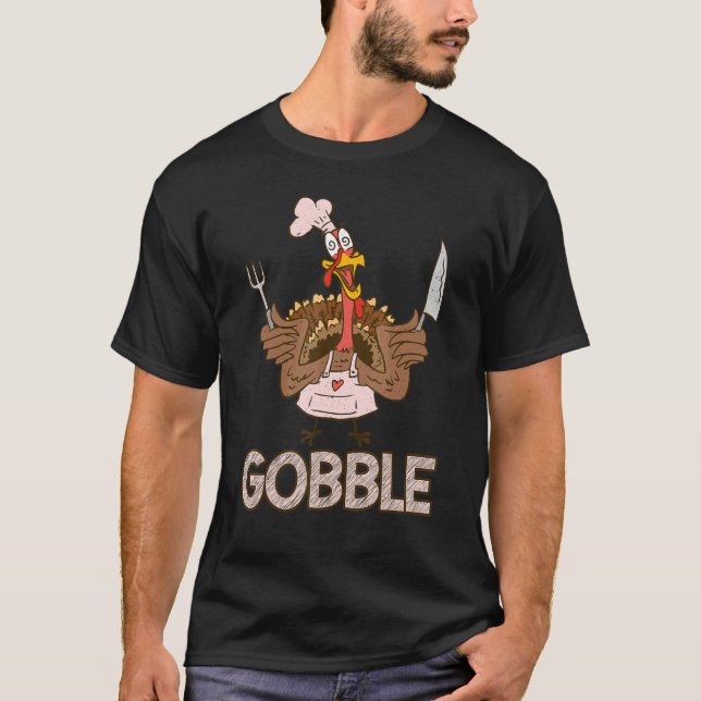 Gobble Thankful   Crazy Turkey Thanksgiving T Shirt (Framsida)