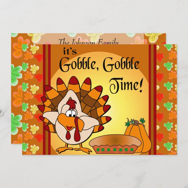 Gobble Thanksgiving Turkiet Middag Inbjudningar (Fram/baksida)