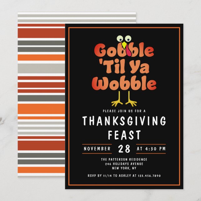Gobble 'Til Ya Wobble | Thanksgiving-middag Inbjudningar (Fram/baksida)