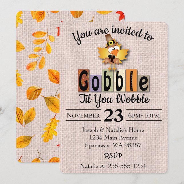 Gobble Til You Wobble Thanksgiving Inbjudningar (Fram/baksida)