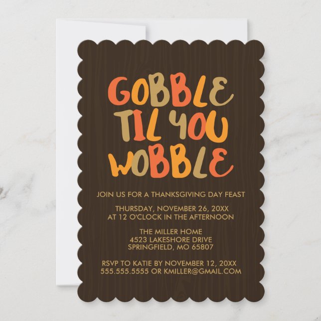 Gobble Til You Wobble Thanksgiving Middag Inbjudningar (Framsida)