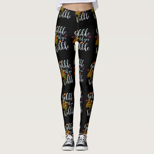 Gobble Til You Wobble Thanksgiving Rainbow Leggings (Framsida)
