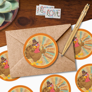 Gobble Til You Wobble Turkey Sticker Runt Klistermärke