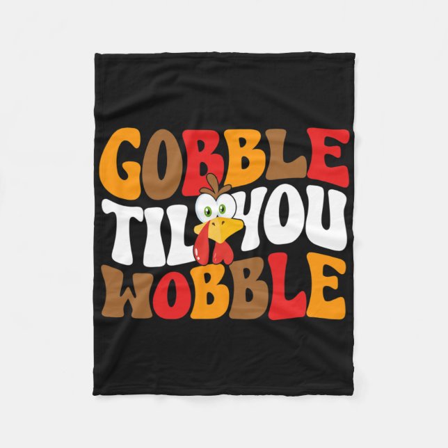 Gobble till dig Wobble Turkey Retro Fall Thanksgiv Fleecefilt (Framsidan)