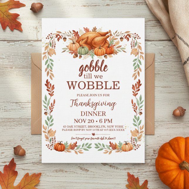 Gobble Till We Wobble Thanksgiving Invitation Inbjudningar (friendgiving invitation)