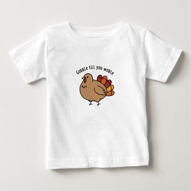 "Gobble Till You Wobble" Cute Turkey  T Shirt (Framsida)