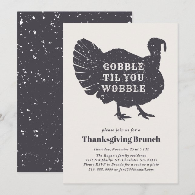 Gobble tills du vrider | Thanksgiving Middag Inbjudningar (Fram/baksida)