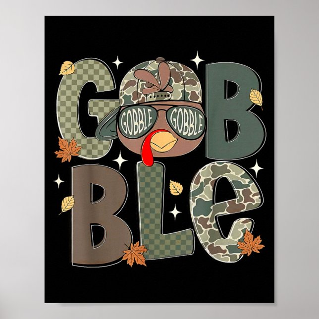 Gobble Turkey Camo Hat Thanksgiving Boys Youth Kid Poster (Framsidan)