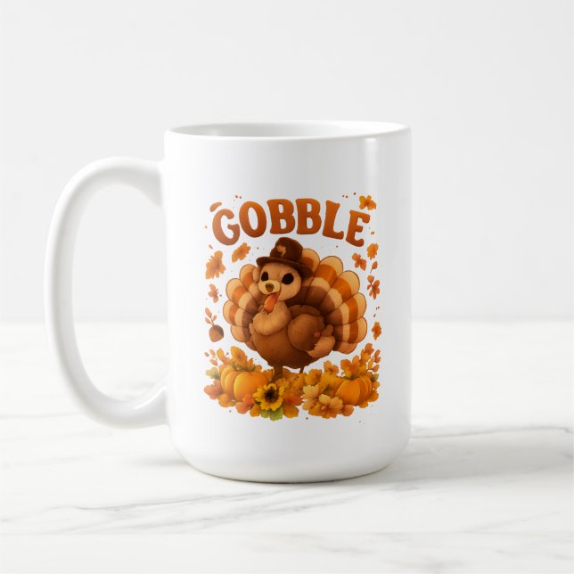 Gobble Turkey Cute Thanksgiving Fall Quote Kaffemugg (Vänster)