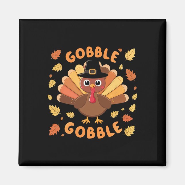Gobble Turkey Thanksgiving Fall Autumn Harvest Magnet (Framsidan)