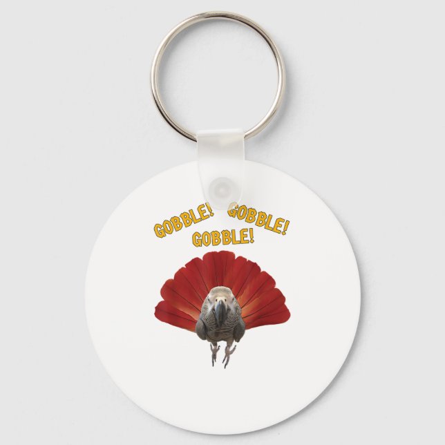 Gobble! Turkiets Thanksgiving African Grått Parrot Nyckelring (Framsida)