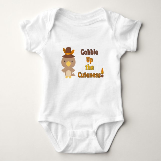 Gobble Up Cuteness Thanksgiving Turkey Gift T Shirt (Framsida)