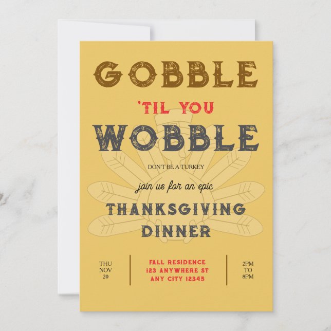 Gobble Wobble Thanksgiving Middagsinbjudan Inbjudningar (Framsida)