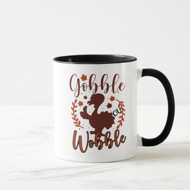 Gobble Wobble Wordart Turkey Thanksgiving Mugg (Höger)