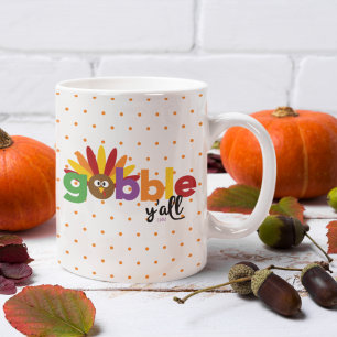 Gobble Y'all Turkey Initial Polka Dot Thanksgiving Kaffemugg