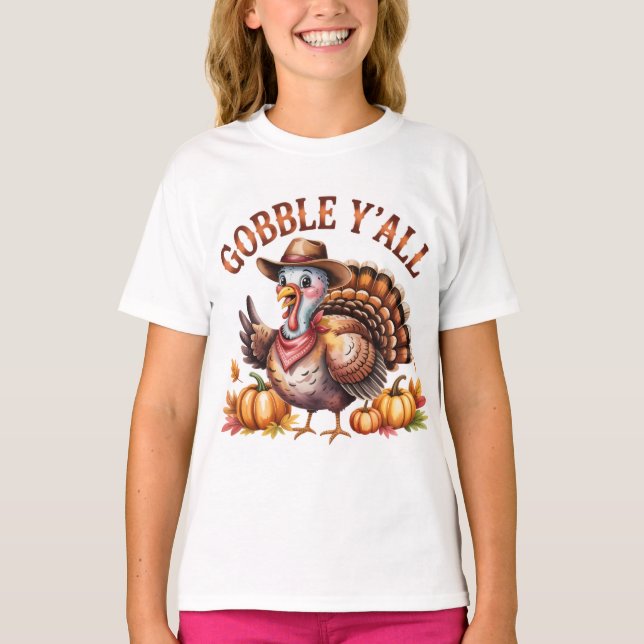 Gobble y'all western Thanksgiving  T Shirt (Framsida)