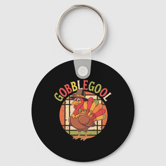 Gobblegool Tacksam Turkdag Thanksgiving Groovy Nyckelring (Framsida)
