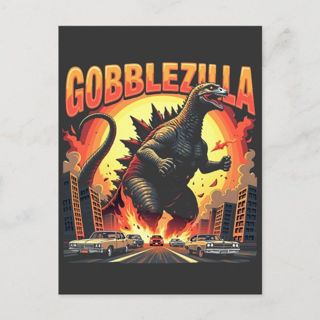 Gobblezilla Kuslig Kalkon Thanksgiving Gobble Inbjudan Vykort (Framsida)