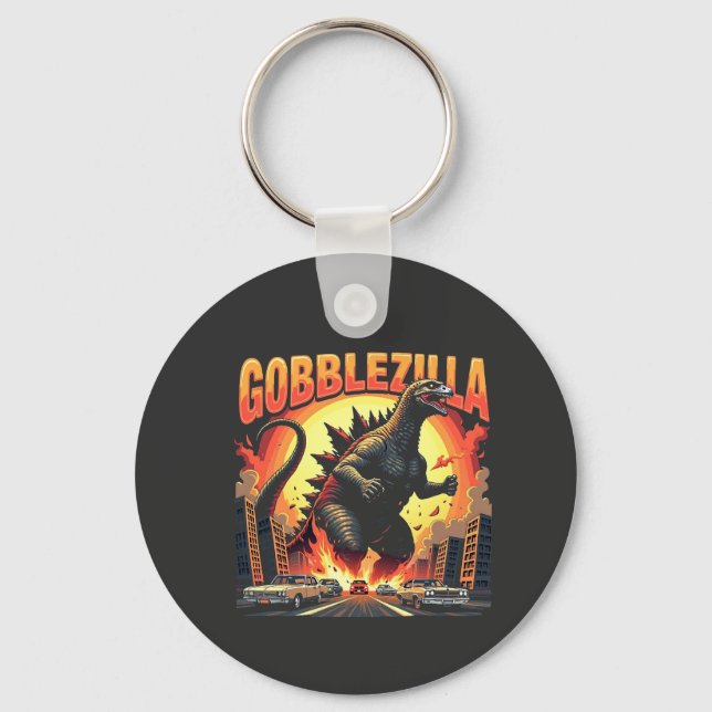 Gobblezilla Spooky Turkey Thanksgiving Gobble Nyckelring (Framsida)