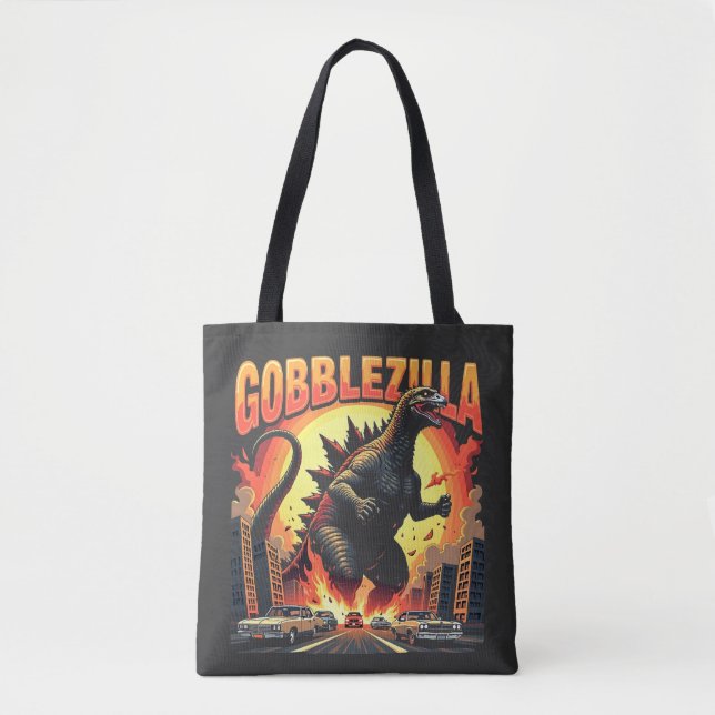 Gobblezilla Spooky Turkey Thanksgiving Gobble Tygkasse (Framsida)