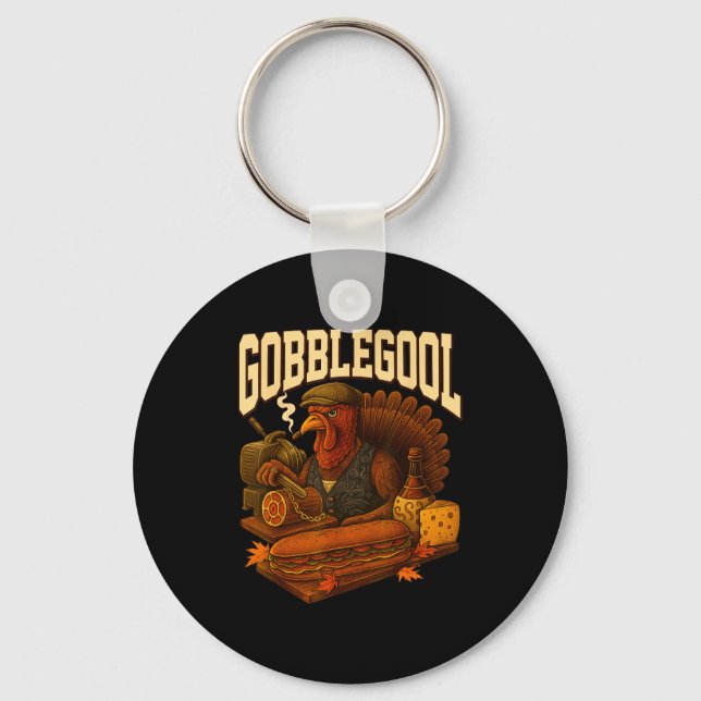 Gobbol Turkey Gobble Gool Thanksgiving Retro  Nyckelring (Framsida)