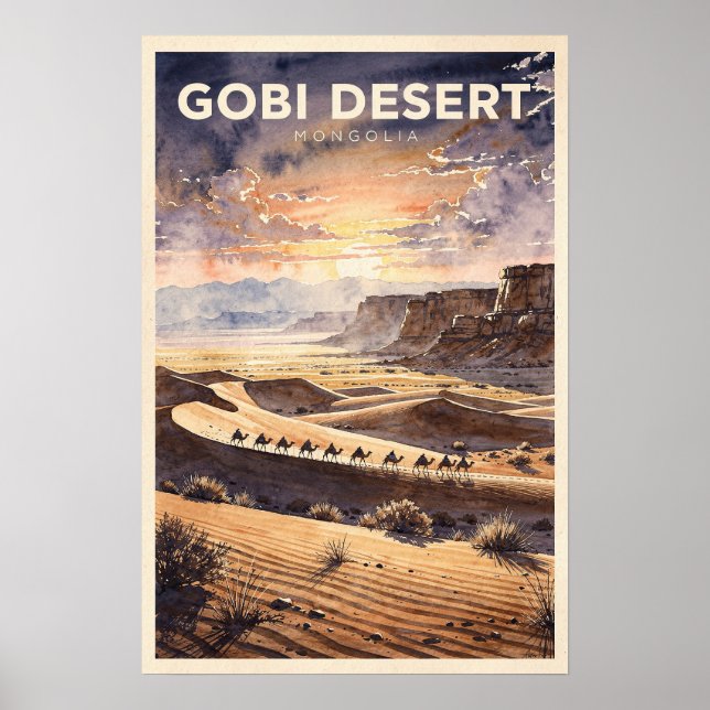 Gobiöknen Mongoliet Vintage Resa Poster (Framsidan)