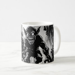 Goblin Demons Öde Stad BW Retro Seriestil  Kaffemugg