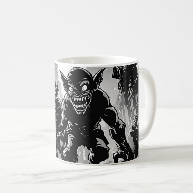 Goblin Demons Öde Stad BW Retro Seriestil  Kaffemugg (Framsida höger)