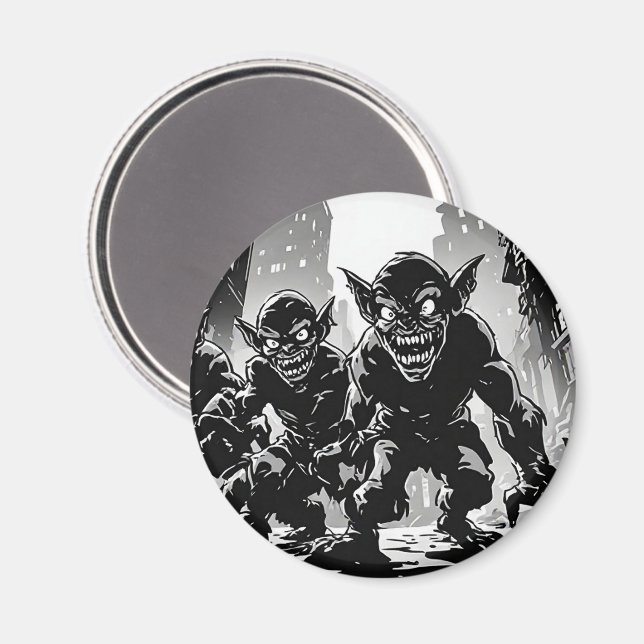 Goblin Demons Öde Stad BW Retro Seriestil  Magnet (Front/Back)
