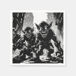 Goblin Demons Öde Stad BW Retro Seriestil  Pappersservett