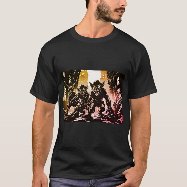 Goblin Demons Ruinerad Stad Retro 50-tals Grafisk  T Shirt (Framsida)