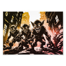 Goblin Demons Ruinerade Stad Retro 50-tals Grafisk