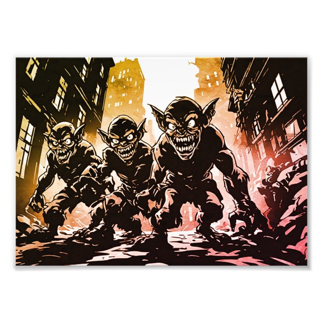 Goblin Demons Ruinerade Stad Retro 50-tals Grafisk Fototryck (Framsidan)