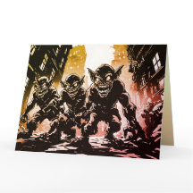 Goblin Demons Ruinerade Stad Retro 50-tals Grafisk