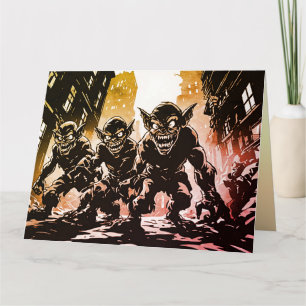 Goblin Demons Ruinerade Stad Retro 50-tals Grafisk Kort