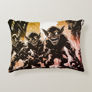Goblin Demons Ruinerade Stad Retro 50-tals Grafisk Prydnadskudde