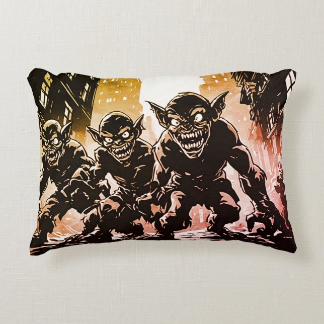 Goblin Demons Ruinerade Stad Retro 50-tals Grafisk Prydnadskudde (Framsidan)