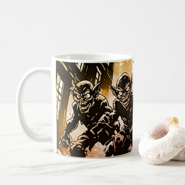 Goblin Djurens Förstörda Stad Retro 50-tals Grafis Kaffemugg (Med munk)