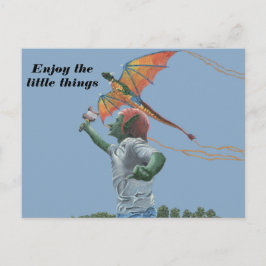 Goblin Flies Dragon Kite Fantasy Art Postcard Vykort