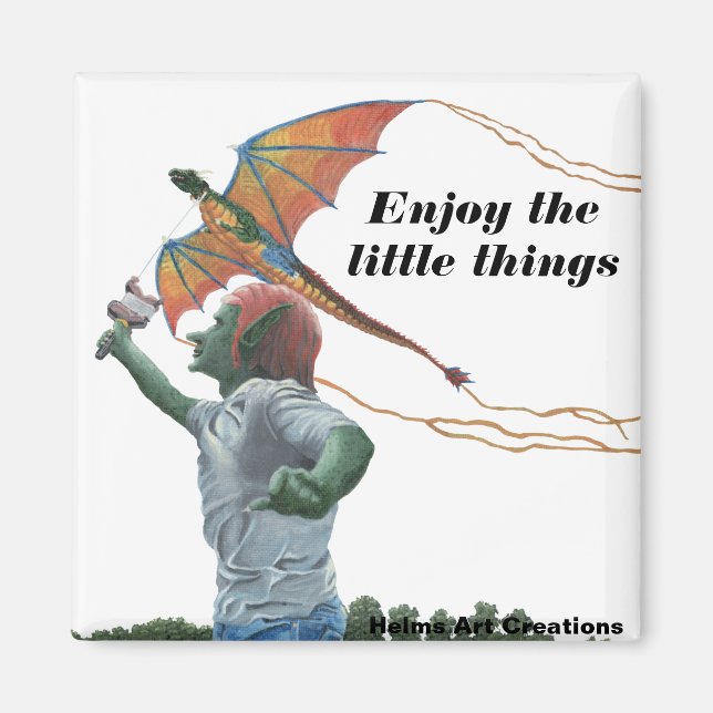 Goblin Flies Dragon Kite Fantasy Button Magnet (Framsidan)