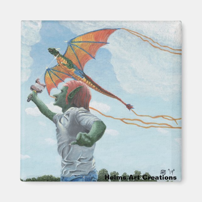 Goblin Flies Dragon Kite Fantasy Joy Magnet (Framsidan)