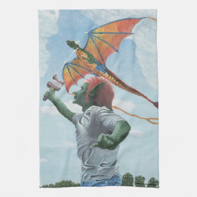 Goblin Flies Dragon Kite Fantasy Kitchen Towel Kökshandduk (Vertikal)