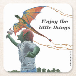 Goblin Flies Dragon Kite Party Pappra Underlägg Papper Kvadrat