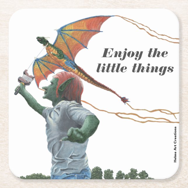 Goblin Flies Dragon Kite Party Pappra Underlägg Papper Kvadrat (Framsidan)