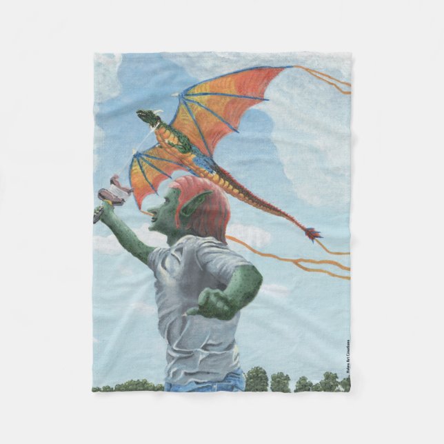 Goblin Flies Rainbow Dragon Fantasy Art Blanket Fleecefilt (Framsidan)