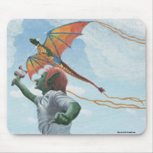 Goblin Flies Rainbow Dragon Kite Fantasy Mousepad Musmatta