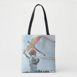 Goblin Flies Rainbow Dragon Kite Fantasy Tote Bag Tygkasse