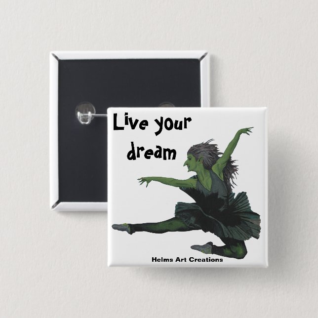 Goblin Girl Ballerina Dancing Fantasy Art Button Knapp (Framsida & baksida)