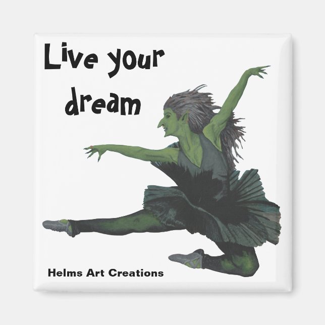 Goblin Girl Ballet Dancer Fantasy Button Magnet (Framsidan)