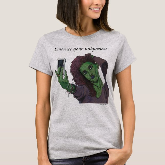 Goblin Girl Cell Mobil Selfie Fantasy Art Shirts T Shirt (Framsida)